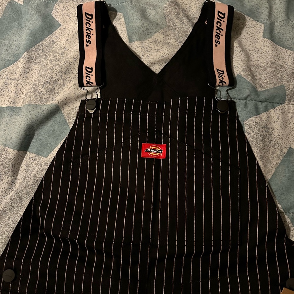 Dickies pink striped overalls
